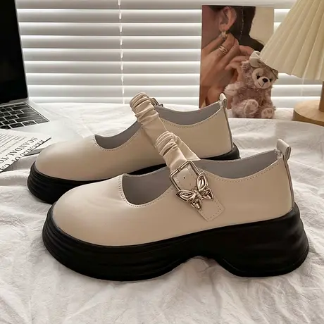 圆头黑色百搭玛丽珍小皮鞋女2023新款粗跟纯色日系jk校园风单鞋商品大图