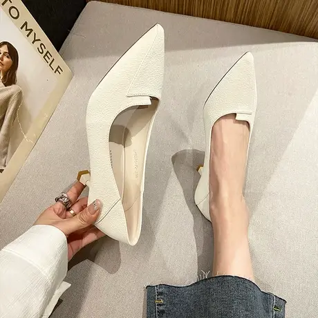 高跟鞋女2023年新款春夏季新款女神范尖头细跟单鞋法式浅口职业鞋商品大图