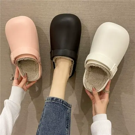 防水棉拖鞋女冬季简约包头室内居家情侣防滑外穿保暖毛绒新款男士商品大图
