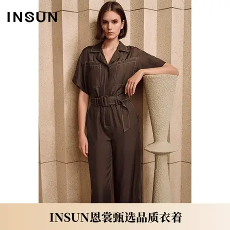 INSUN恩裳夏季工装风大翻领口袋醋酸连体裤商品大图