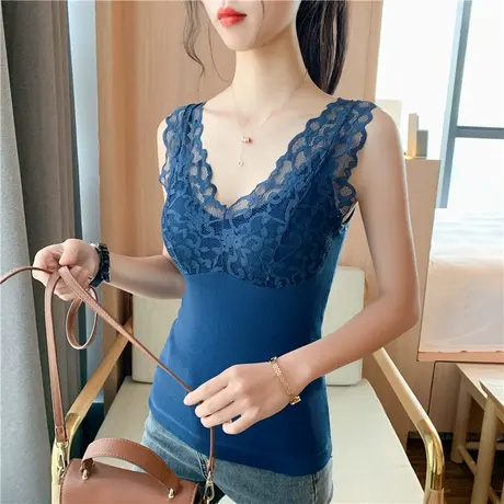 加绒保暖吊带背心女式冬季带胸垫上衣内穿内衣加厚蕾丝打底秋衣商品大图