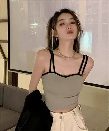 甜辣妹吊带背心女夏季外穿带胸垫抹胸内搭无袖性感上衣设计感美背图片