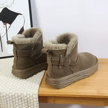 厚底雪地靴女短筒皮毛一体保暖加绒2024冬季新款加厚牛皮羊毛棉鞋商品大图