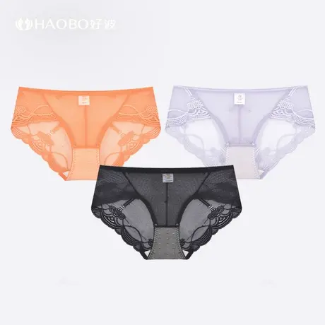 【79元3条】聚乳酸内裤女春夏中腰三角蕾丝女底裤性感HKW2228商品大图
