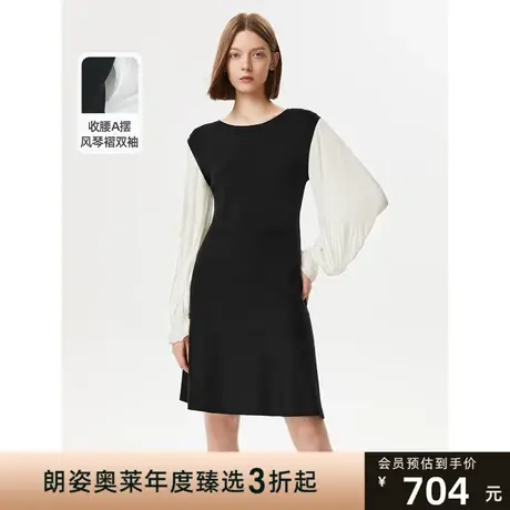 朗姿高腰黑色短裙秋季新款针织连衣裙气质洋气高级感通勤收腰裙子图片