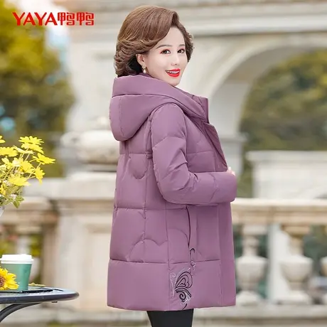 鸭鸭羽绒服女2023冬季新款连帽妈妈装韩版修身显瘦保暖外套F图片