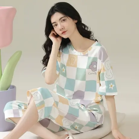 南极人纯棉睡衣女春夏季短袖薄款可外穿家居服套装2023年新款夏天图片