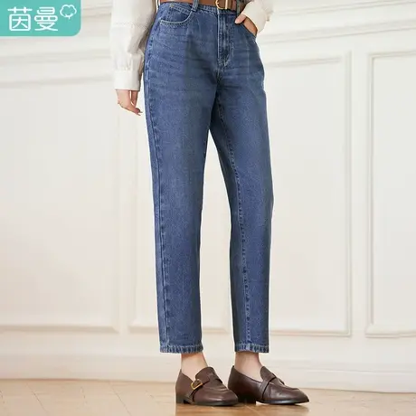 茵曼直筒复古牛仔裤女2023年秋季新款烟管裤子小个子宽松梨型身材商品大图