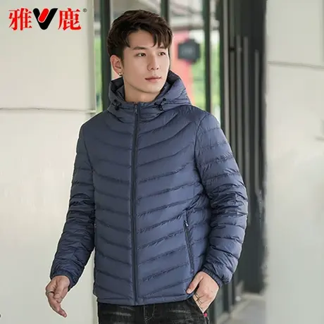 雅鹿官方轻薄款羽绒服男短款2023新款连帽休闲时尚秋冬季鸭绒外套商品大图