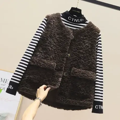 定制 羊羔毛马甲女复古冬季加厚皮毛一体无袖背心外套坎肩上衣潮商品大图