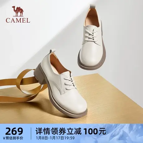 骆驼女鞋2023秋季新款复古英伦风小皮鞋女真皮玛丽珍鞋粗跟单鞋女图片
