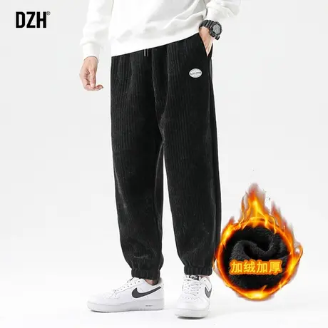 男士灯芯绒裤子男加绒加厚冬季休闲裤百搭雪尼尔黑色运动裤束脚裤商品大图