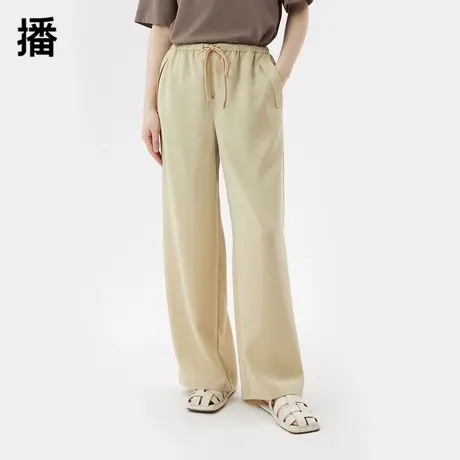播抽绳阔腿裤女2023夏秋新款腰部可调节系带拉链装饰宽松休闲裤商品大图