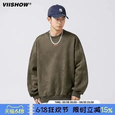 VIISHOW美式380g重磅复古卫衣男春秋ins潮牌宽松麂皮绒秋季上衣商品大图