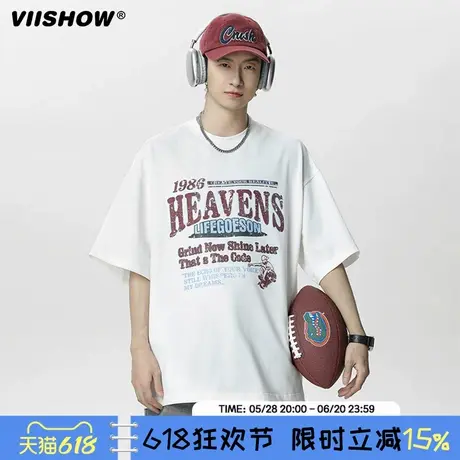 VIISHOW字母印花短袖t恤男士夏季新款重磅圆领体恤痞帅港风上衣商品大图