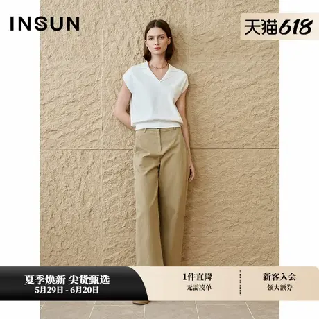 INSUN恩裳专选2025夏季淡人净色半开领针织上衣图片