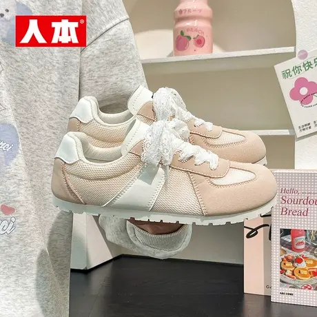 人本蕾丝蝴蝶结德训鞋女网面透气板鞋休闲2025夏季新款运动女鞋子图片