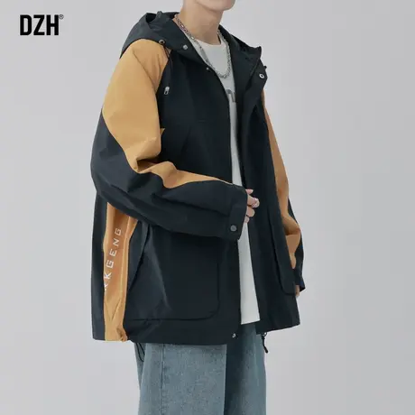 男士户外冲锋衣男外套秋季男装连帽拼接上衣休闲夹克登山服防风衣商品大图