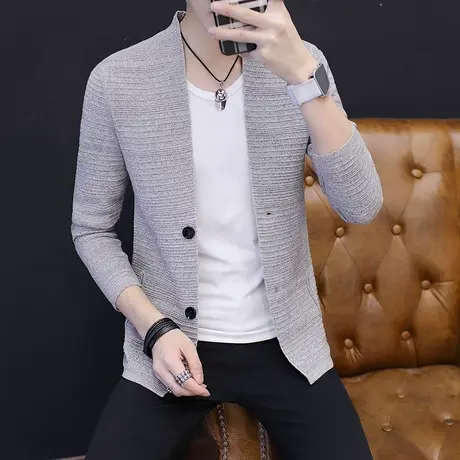 男士外套休闲夹克2023秋季新款男装针织衫外衣服韩版潮流帅气褂子商品大图