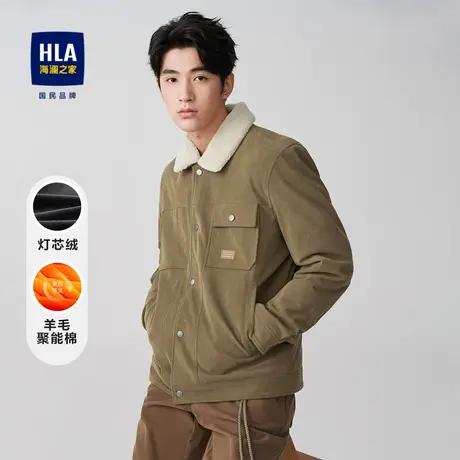 HLA/海澜之家翻领夹克23秋季新款灯芯绒加厚保暖工装风外套男商品大图