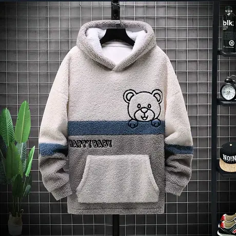 加绒卫衣男冬季青少年加厚连帽保暖上衣学生秋冬款羊羔绒厚款外套商品大图