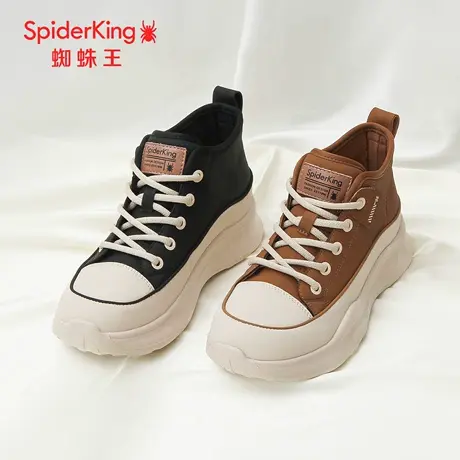 SPIDER KING/蜘蛛王正品女休闲鞋2025秋新款高帮百搭板鞋松糕厚底图片