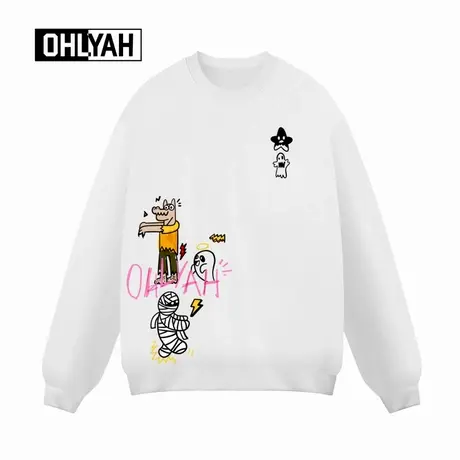 Ohlyah品牌趣味幽灵狼人卡通印花圆领卫衣男女中性风潮牌情侣长袖商品大图