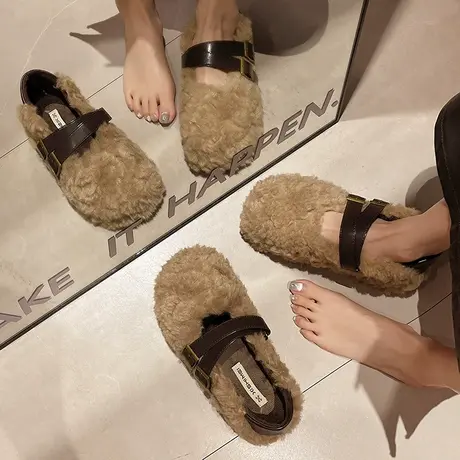 时尚百搭毛毛鞋女外穿2025年新款秋季平底懒人单鞋法式配裙子鞋子图片