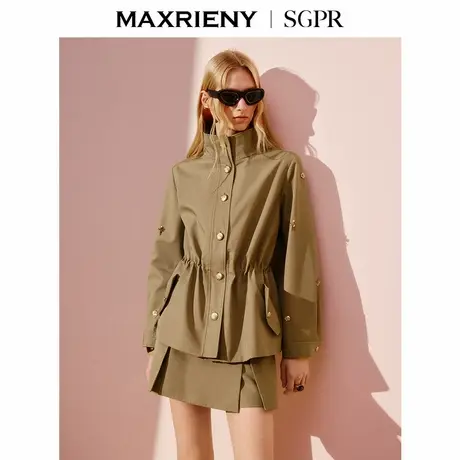 【商场同款】MAXRIENY乡村巴恩风穿搭立领风衣美拉德x型收腰外套商品大图