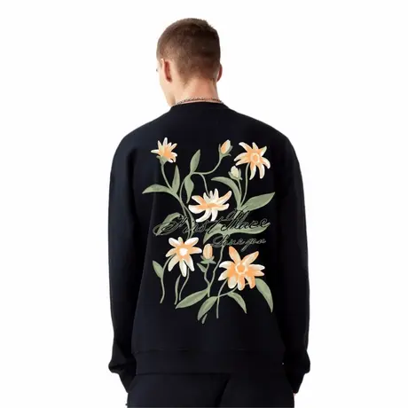 Ohlyah品牌无性别男女花卉印花情侣卫衣男女时尚宽松圆领上衣纯棉商品大图