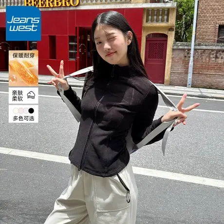 KV真维斯开衫外套女2025新款冬季青少年双面绒加厚修身收腰上衣女商品大图