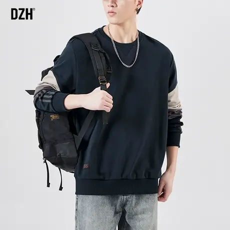 男士大码卫衣男圆领春秋款休闲百搭上衣2023新款深蓝色情侣外套潮图片