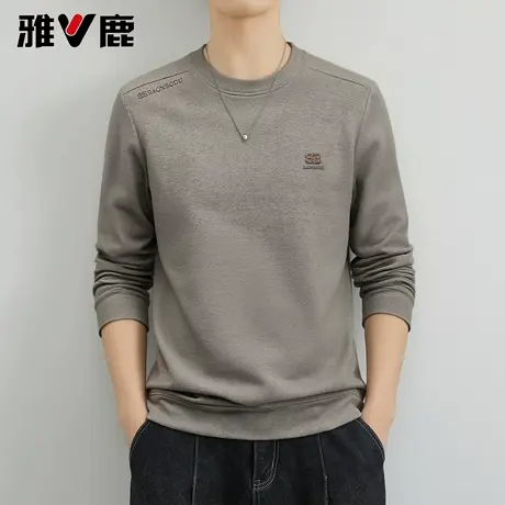 雅鹿圆领卫衣男 2026新款圆领高级感含羊毛桑蚕丝混纺长袖T恤男图片