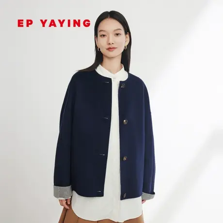 [阿拉善羊绒]EP雅莹女装 通勤复古风圆领外套 2023秋冬新款8412A商品大图