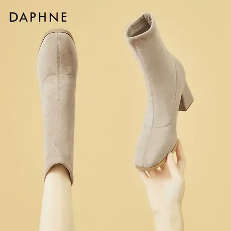 达芙妮弹力瘦瘦靴短靴针织小个子袜子靴2026秋冬季加绒高跟鞋靴子图片
