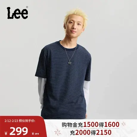 Lee商场同款26春夏新舒适版圆领条纹男短袖T恤休闲LMT011948210商品大图