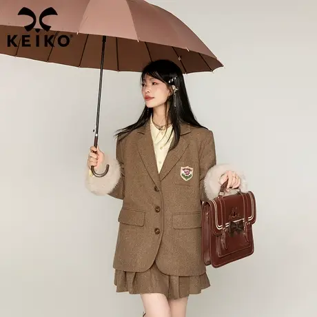 KEIKO [50%羊毛呢] 高端人字纹西装羊绒毛呢外套秋冬韩版西服套装商品大图
