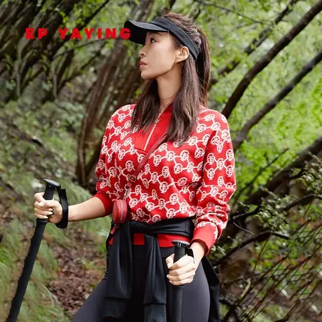 EP雅莹女装 提花宽松绵羊毛针织卫衣红毛衣 2023秋冬新款9509A图片