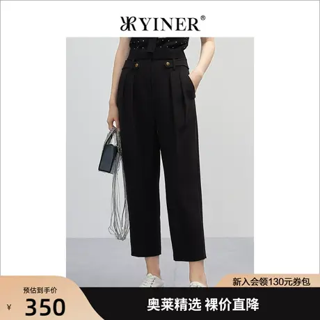 YINER音儿专柜女装2022春季新款腰带装饰直筒休闲裤商品大图
