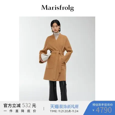 【商场同款】玛丝菲尔秋冬中长款睡袍式对门襟设计毛呢外套女商品大图