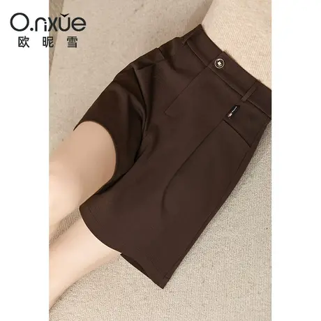 欧昵雪2023秋冬新款简约纯色休闲短裤女高腰直筒显瘦加厚小众别致图片