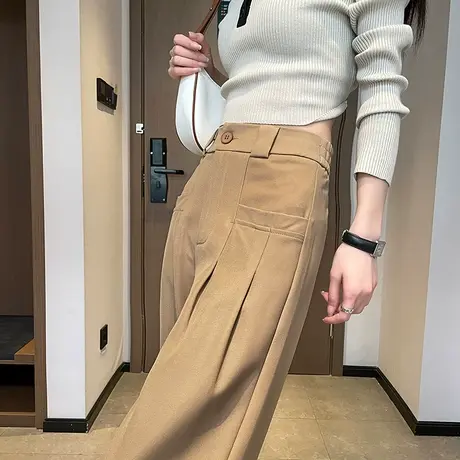 窄版阔腿西装裤女2024春季新款高腰显瘦宽松垂感休闲百搭直筒裤子图片