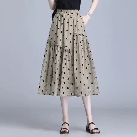 2023夏季新款不规则印花半身裙女高腰显瘦a字纱裙蓬蓬大摆长裙子图片