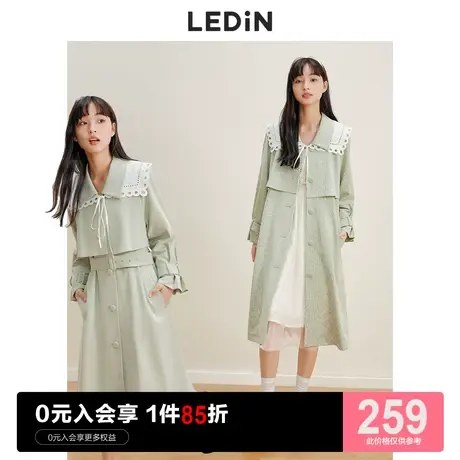 乐町气质花边领风衣休闲秋季新款长款流行风衣女宽松小个子高级感图片
