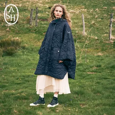 ASH女装秋冬新款时尚宽松连帽立领长款加厚棉服外套图片