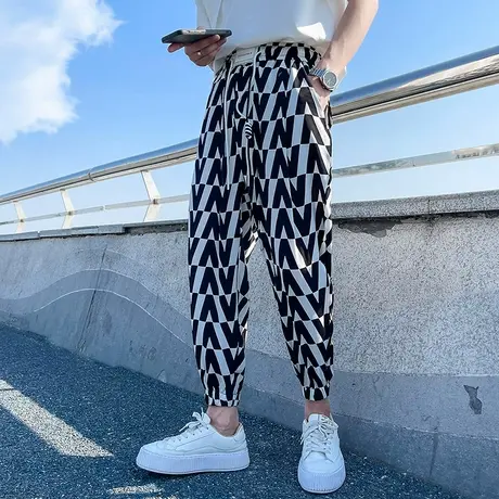 夏季男士休闲裤九分裤薄款花色潮牌裤子网红宽松直筒潮流薄款运动商品大图