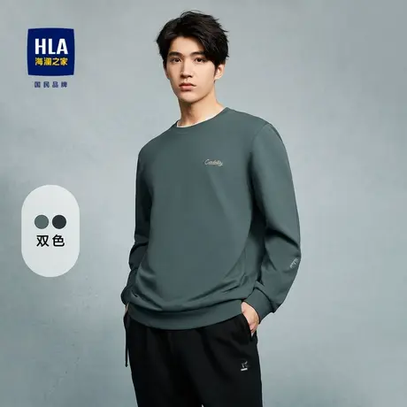 HLA/海澜之家休闲时尚长袖T恤23秋新微弹精致绣花圆领套头上衣男图片