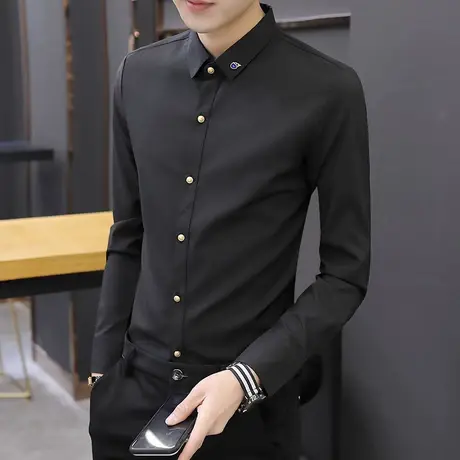 衬衫长袖男士休闲上衣春秋黑色衬衣西装冬季修身男装2023寸衫潮流商品大图