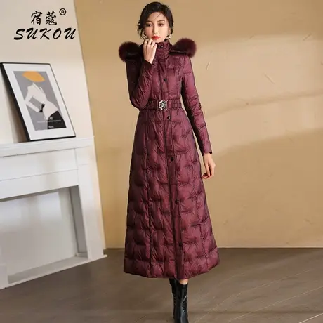 高贵酒红色气质大毛领羽绒服女2024秋冬装新款白鸭绒加厚保暖外套商品大图