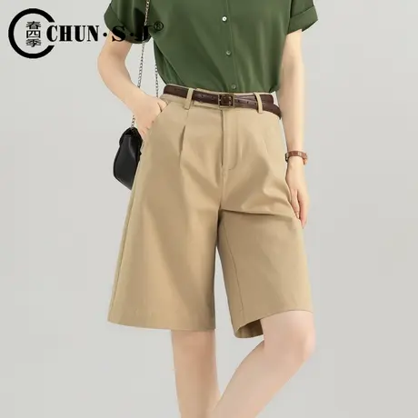 卡其色短裤五分裤女夏季2023新款宽松高腰显瘦休闲直筒裤中裤夏天商品大图
